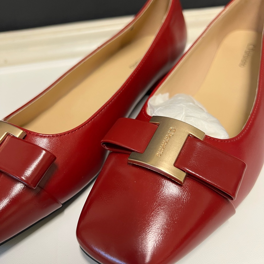 C. Paravano Red Leather Flats with Gold Detail - Picture 2 of 8